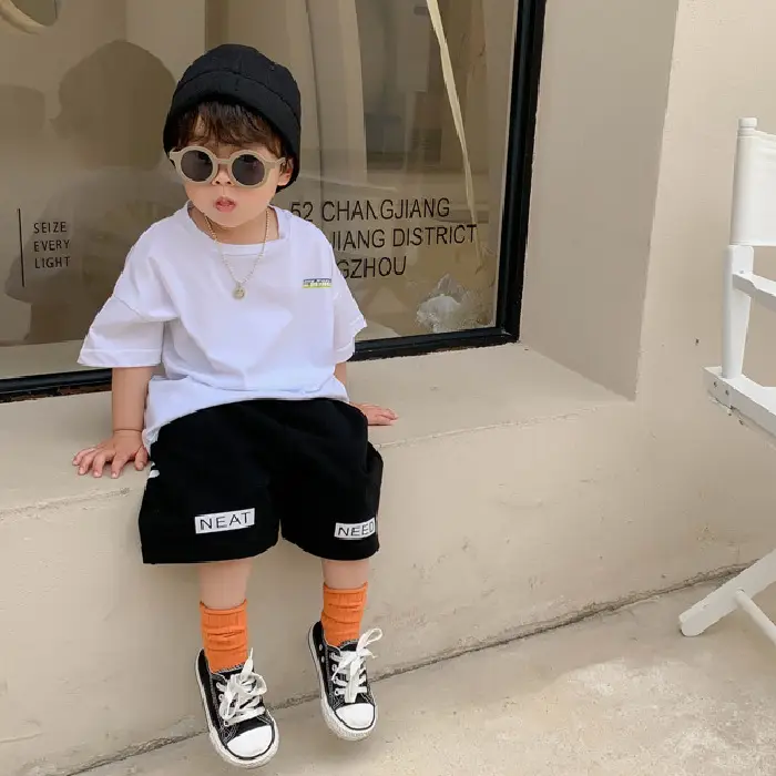 100% Cotton Baby Ring Print T-Shirt White Black Striped Shorts - Image 6