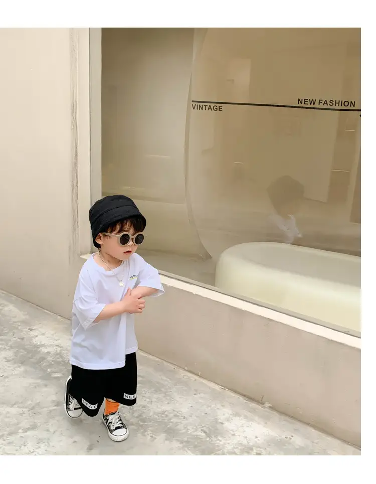 100% Cotton Baby Ring Print T-Shirt White Black Striped Shorts — feature 12