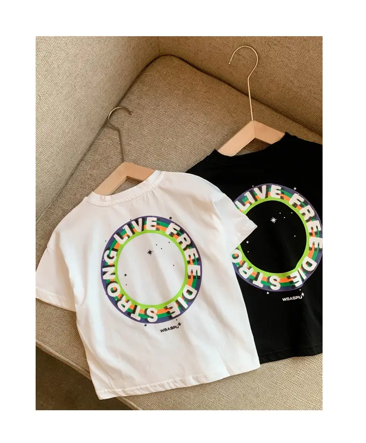 100% Cotton Baby Ring Print T-Shirt White Black Striped Shorts — feature 14