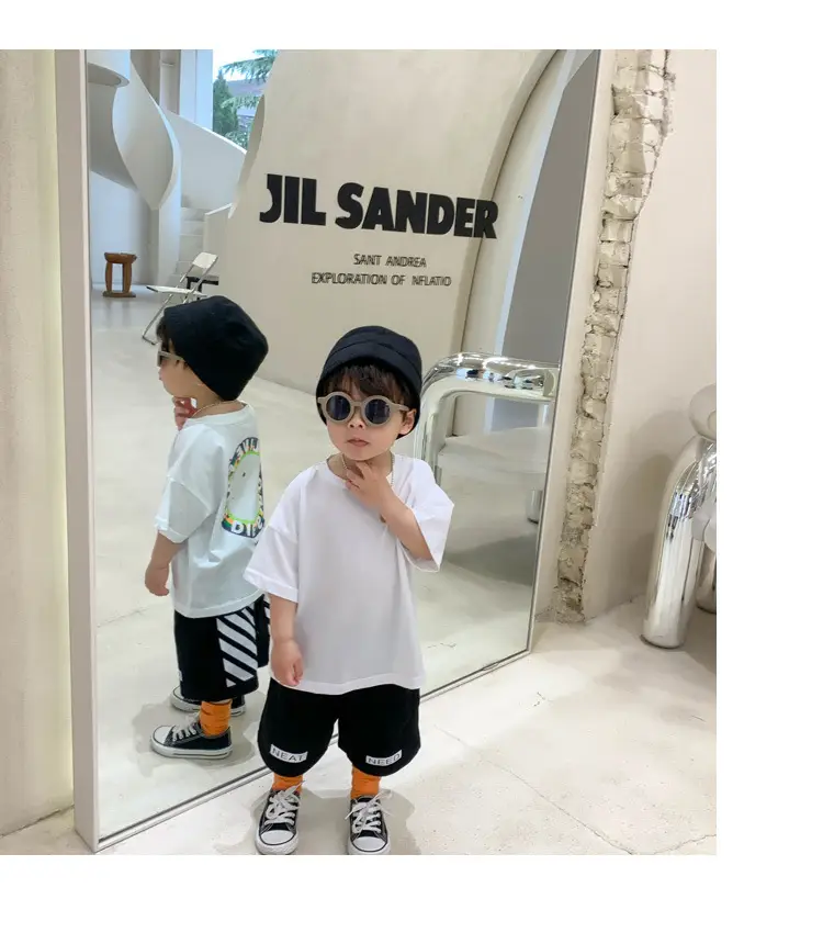 100% Cotton Baby Ring Print T-Shirt White Black Striped Shorts — feature 16