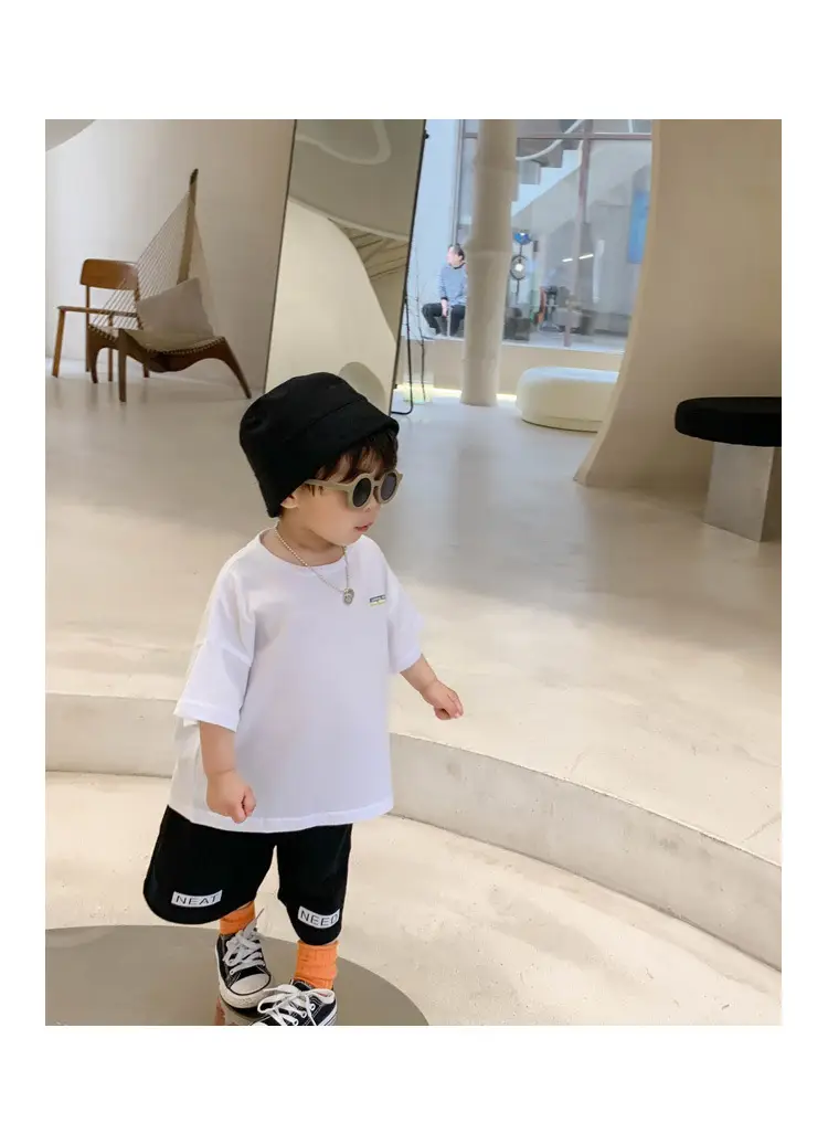 100% Cotton Baby Ring Print T-Shirt White Black Striped Shorts — feature 18