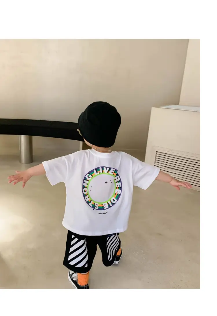100% Cotton Baby Ring Print T-Shirt White Black Striped Shorts — feature 20