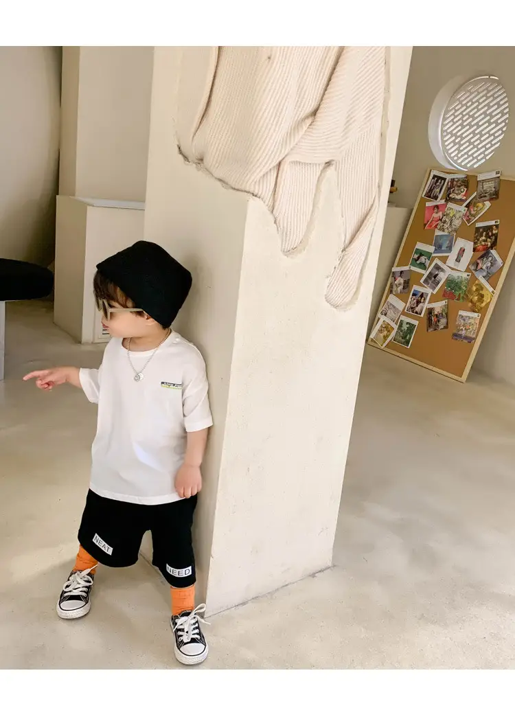 100% Cotton Baby Ring Print T-Shirt White Black Striped Shorts — feature 9
