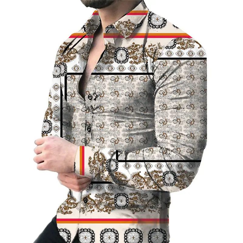 Men's 3D Printed Slim Fit Shirt with Blue Gold Print - Image 2