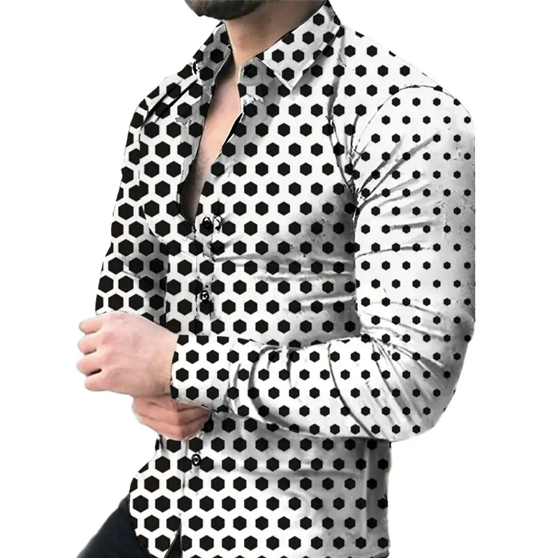 Men's 3D Printed Slim Fit Shirt with Blue Gold Print - Image 4