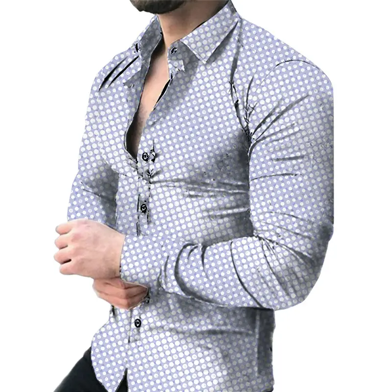 Men's 3D Printed Slim Fit Shirt with Blue Gold Print - Image 5