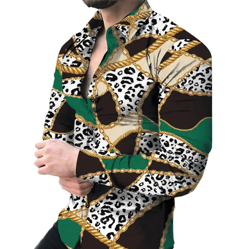 Men's 3D Printed Slim Fit Shirt with Blue Gold Print - Image 10