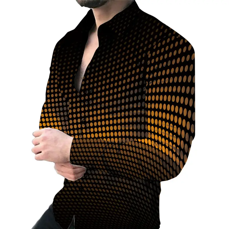 Men's 3D Printed Slim Fit Shirt with Blue Gold Print - Image 11