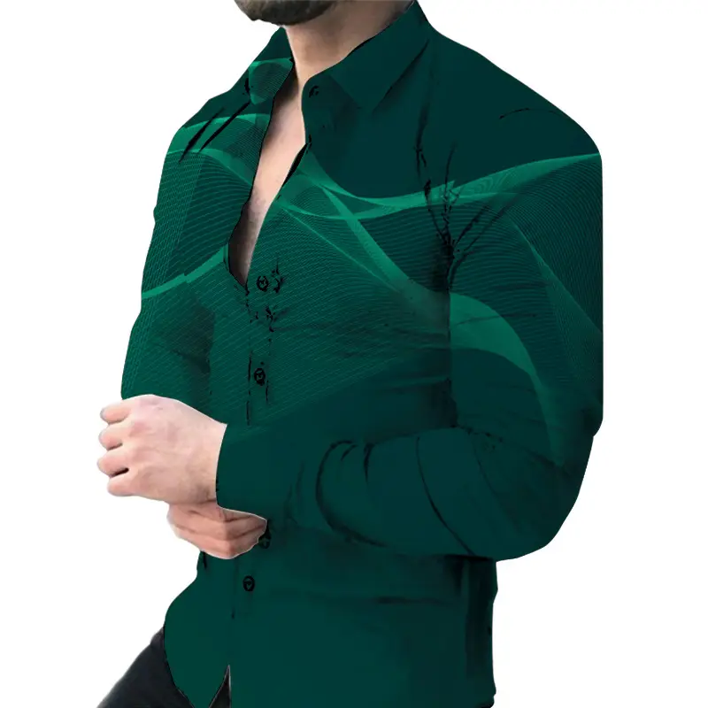 Men's 3D Printed Slim Fit Shirt with Blue Gold Print - Image 12