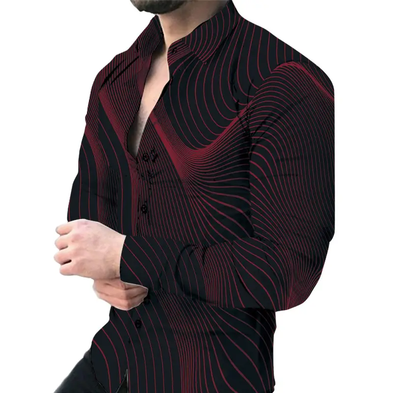 Men's 3D Printed Slim Fit Shirt with Blue Gold Print - Image 13