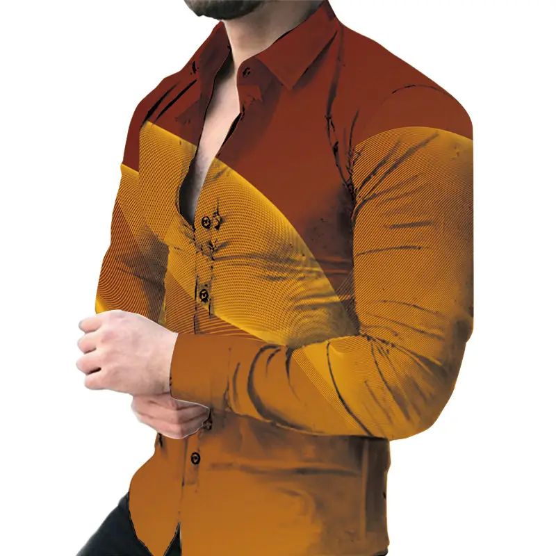 Men's 3D Printed Slim Fit Shirt with Blue Gold Print - Image 14