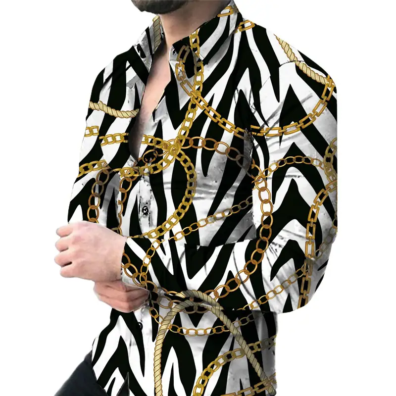 Men's 3D Printed Slim Fit Shirt with Blue Gold Print - Image 15