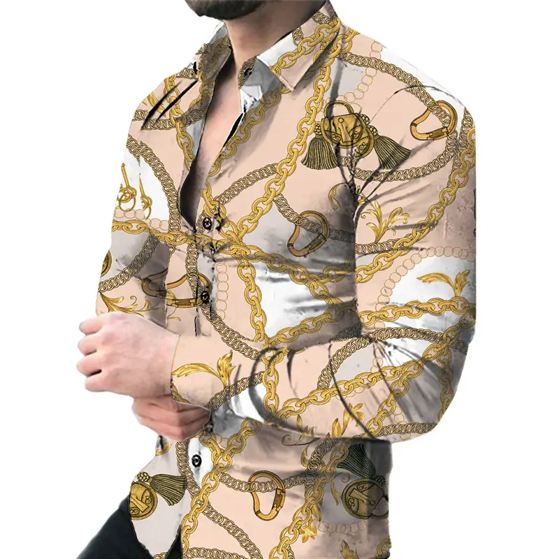 Men's 3D Printed Slim Fit Shirt with Blue Gold Print - Image 16