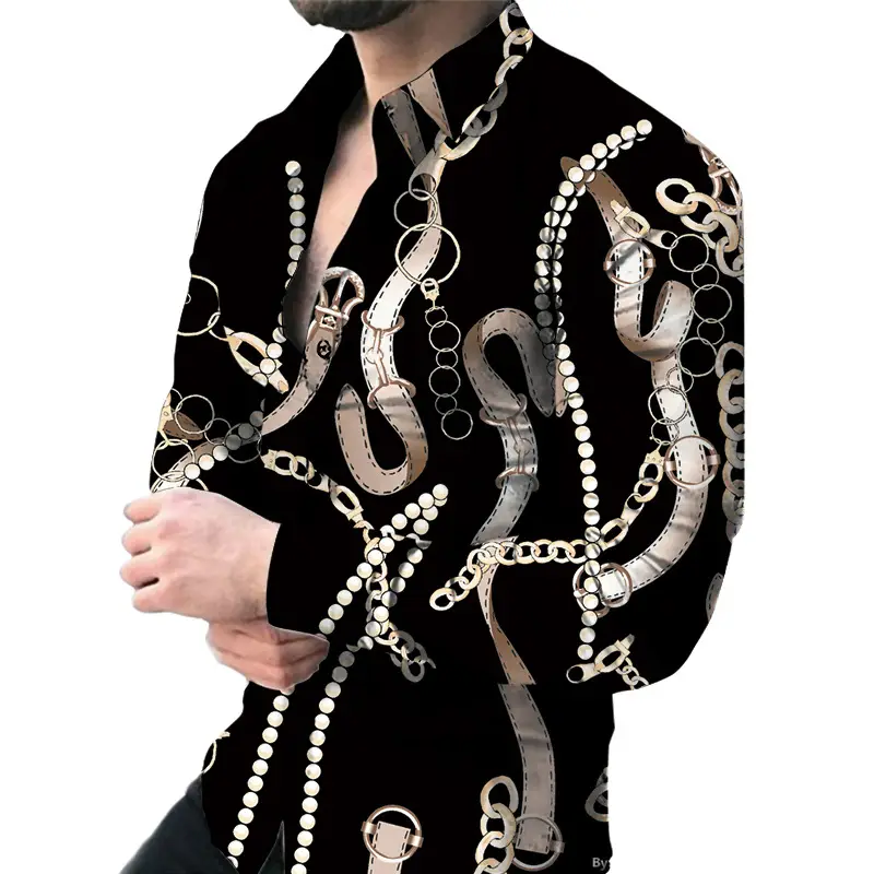 Men's 3D Printed Slim Fit Shirt with Blue Gold Print - Image 17