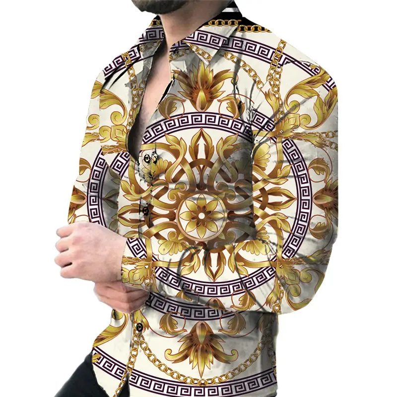 Men's 3D Printed Slim Fit Shirt with Blue Gold Print - Image 18