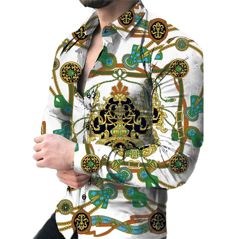 Men's 3D Printed Slim Fit Shirt with Blue Gold Print - Image 20