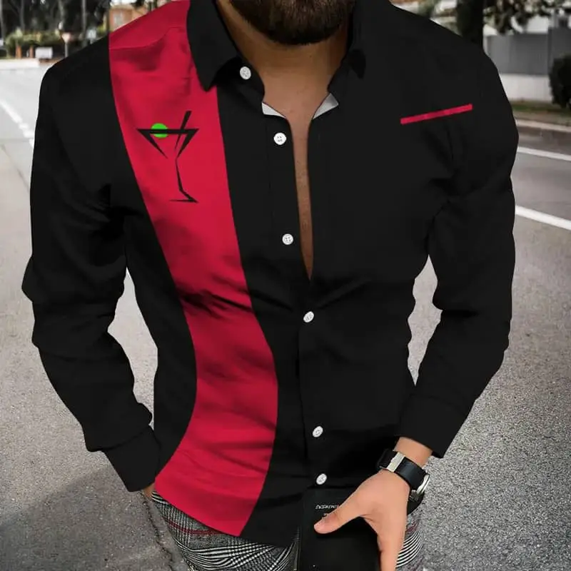 Men's 3D Printed Slim Fit Shirt with Blue Gold Print - Image 23