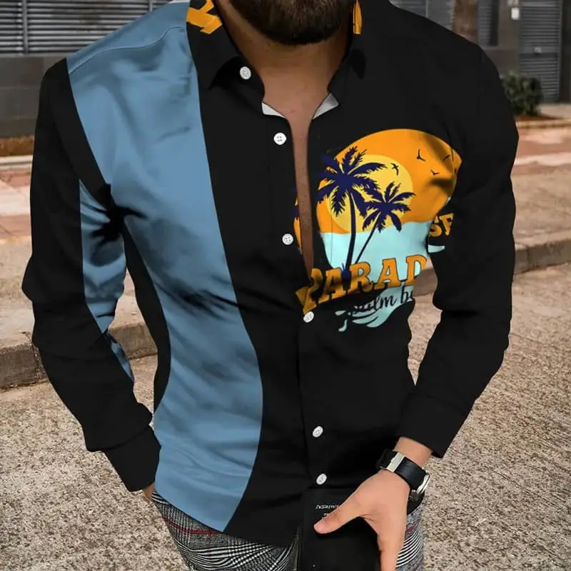 Men's 3D Printed Slim Fit Shirt with Blue Gold Print - Image 25