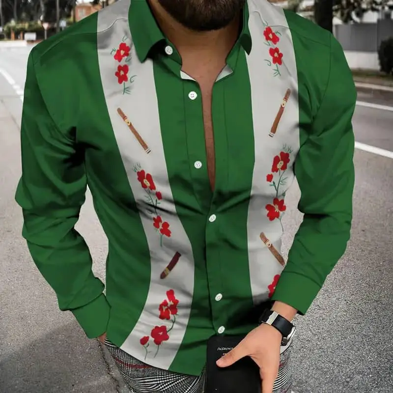 Men's 3D Printed Slim Fit Shirt with Blue Gold Print - Image 26