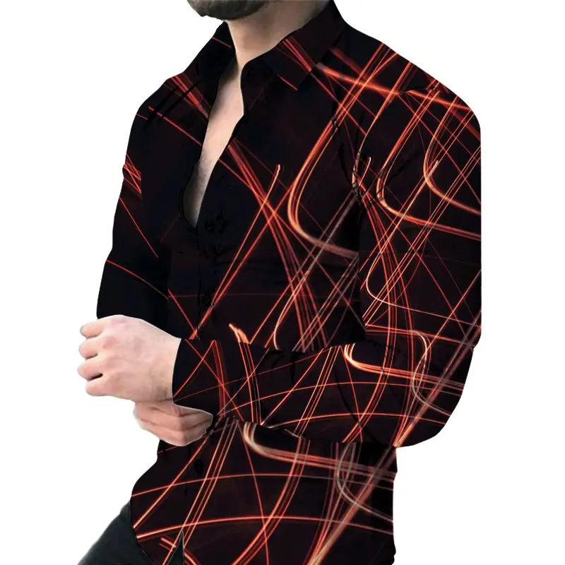 Men's 3D Printed Slim Fit Shirt with Blue Gold Print - Image 6