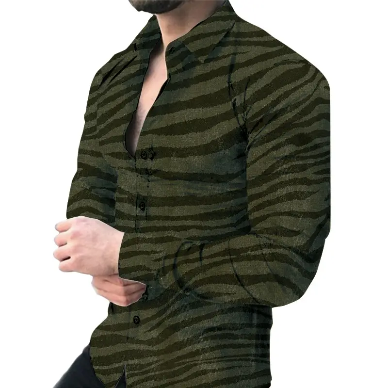 Men's 3D Printed Slim Fit Shirt with Blue Gold Print - Image 7