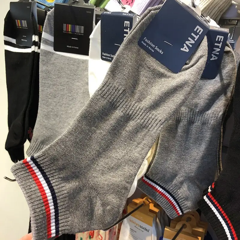 Korean socks men's socks ETNA spring and summer new color two-bar men's sports socks trendy men's casual short cotton socks