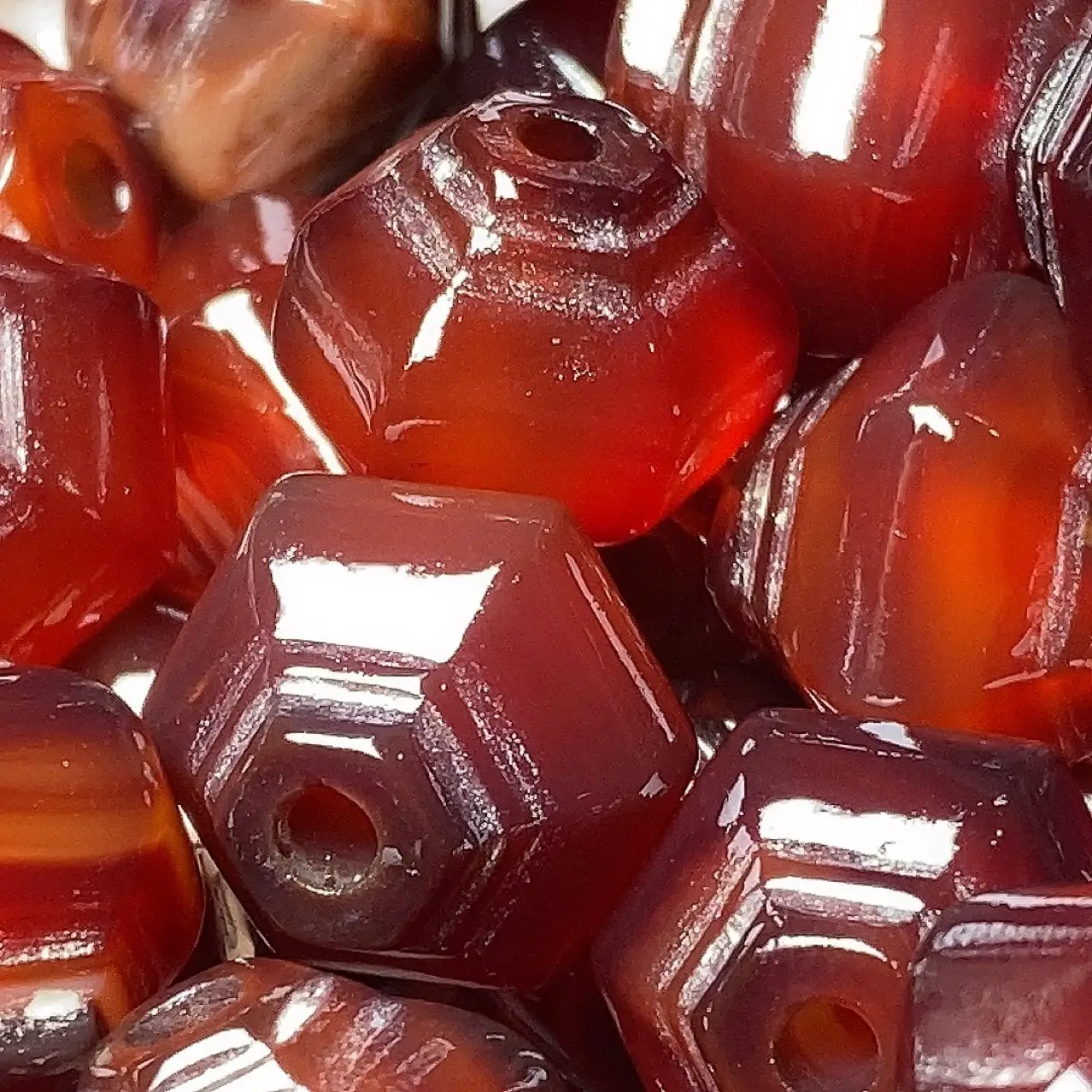 Natural Agate Red Hexagonal Loose Beads - Image 2