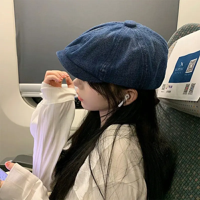 Blue Japanese Style Peaked Denim Cap for Women & Men — feature 1