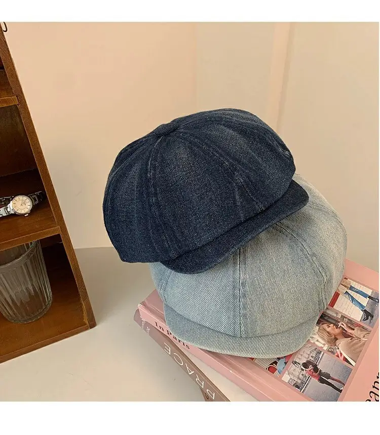 Blue Japanese Style Peaked Denim Cap for Women & Men — feature 4