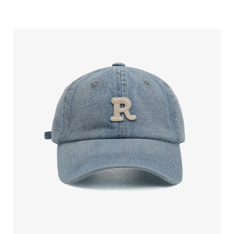 Black R Letter Soft Denim Baseball Cap for Men Women