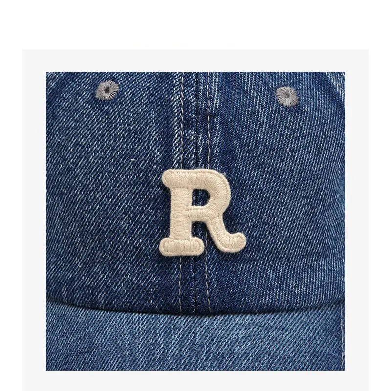 Black R Letter Soft Denim Baseball Cap for Men Women