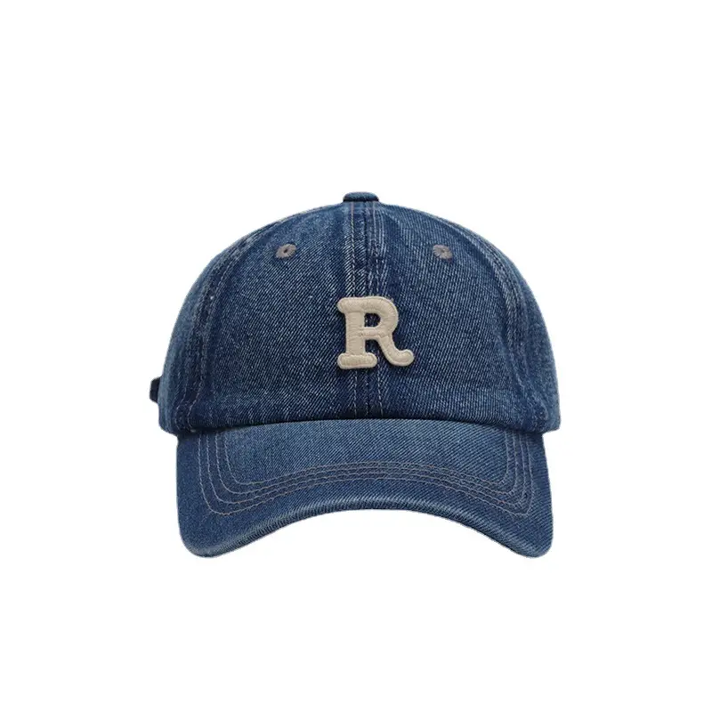 Black R Letter Soft Denim Baseball Cap for Men Women