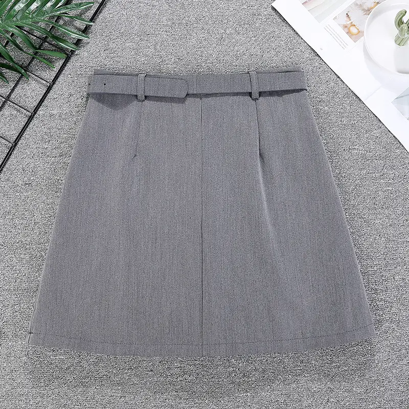 Women Grey Pleated Skirt with Belt - Image 4