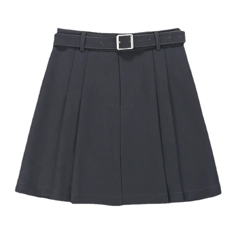 Women Grey Pleated Skirt with Belt - Image 7
