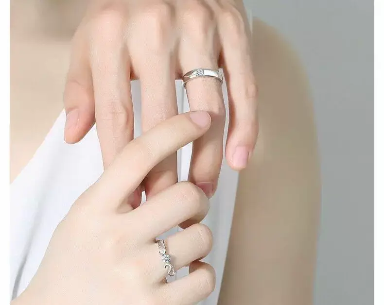 Platinum Adjustable Couple Ring with Moissanite Diamonds — feature 46