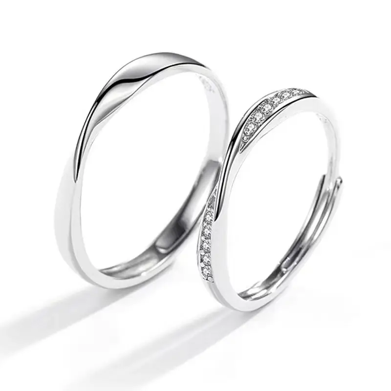Platinum Adjustable Couple Ring with Moissanite Diamonds - Image 10