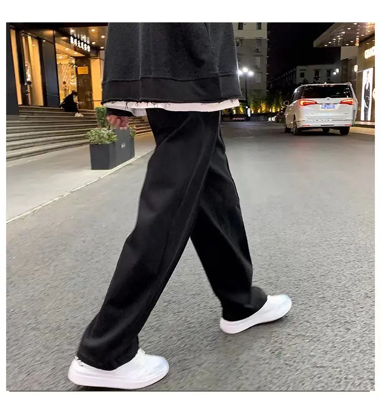 Men's Grey Straight Wide Leg Sweatpants Spring Autumn Casual Pants