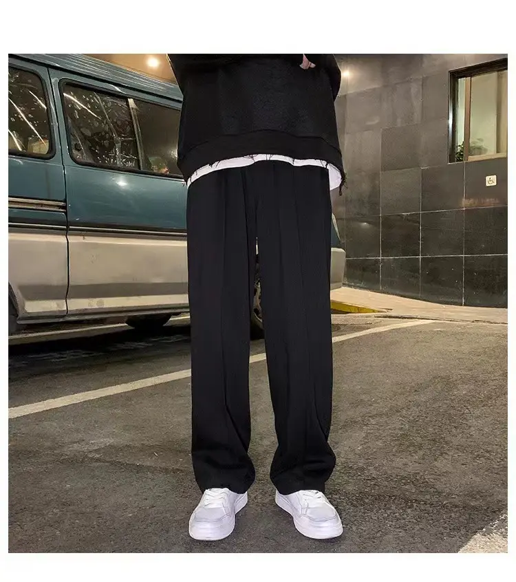 Men's Grey Straight Wide Leg Sweatpants Spring Autumn Casual Pants — feature 11