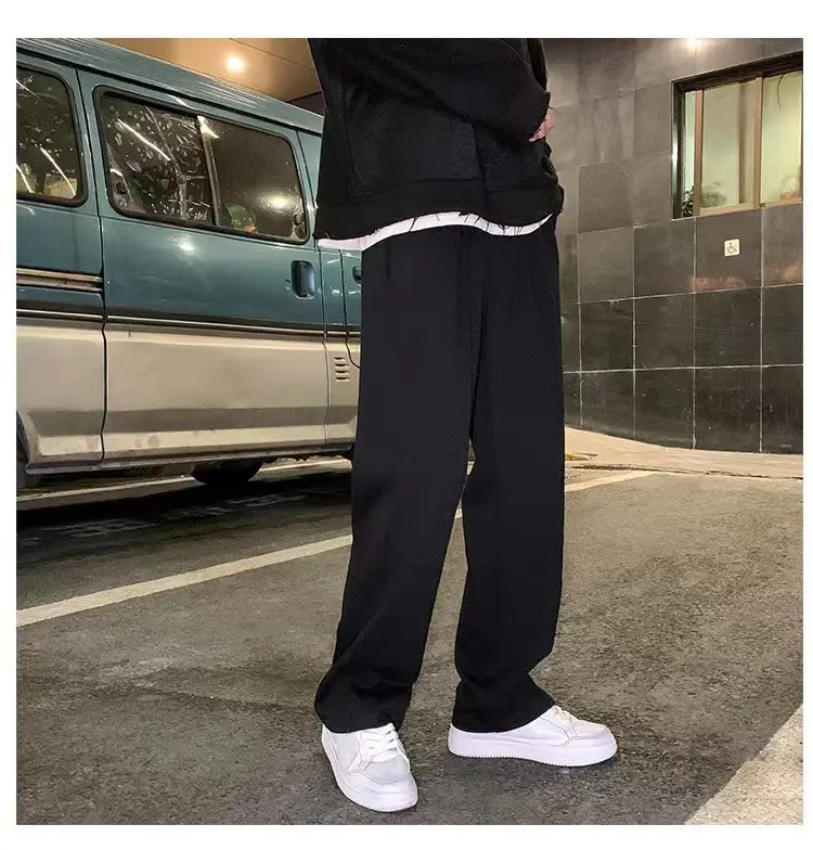 Men's Grey Straight Wide Leg Sweatpants Spring Autumn Casual Pants — feature 12
