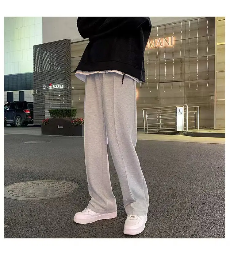 Men's Grey Straight Wide Leg Sweatpants Spring Autumn Casual Pants — feature 14