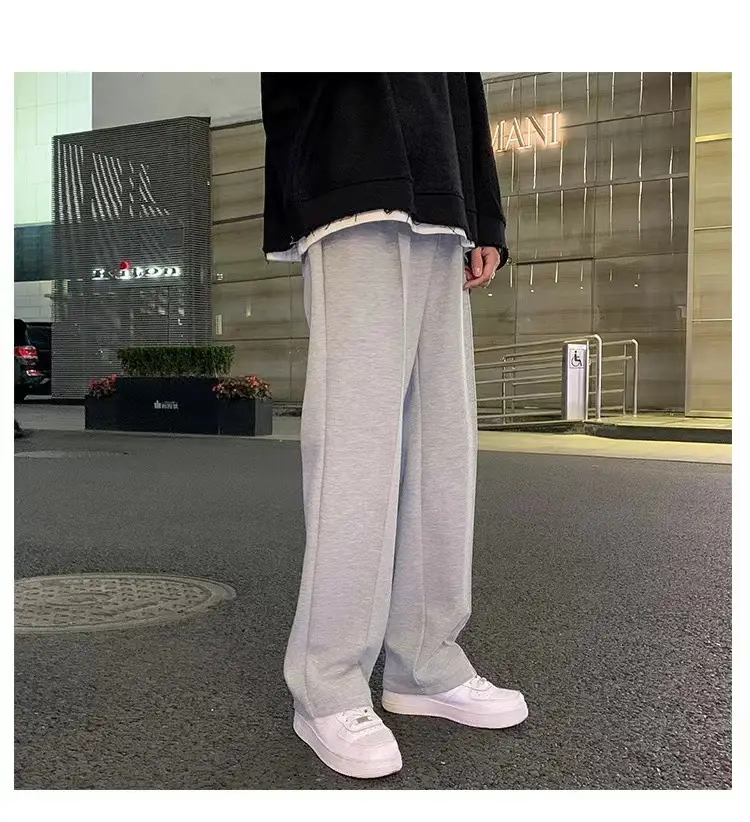 Men's Grey Straight Wide Leg Sweatpants Spring Autumn Casual Pants — feature 15