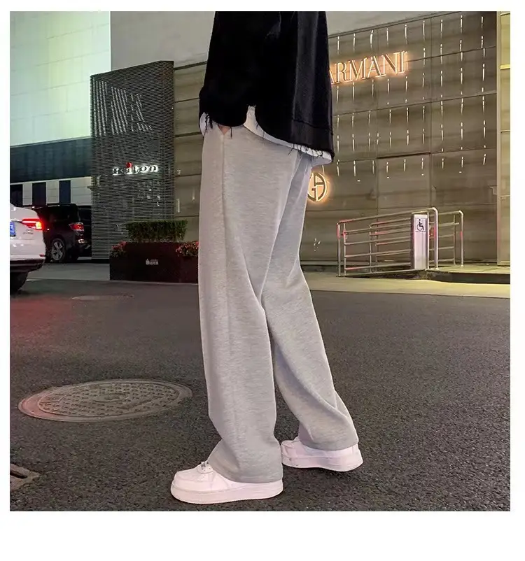 Men's Grey Straight Wide Leg Sweatpants Spring Autumn Casual Pants — feature 16