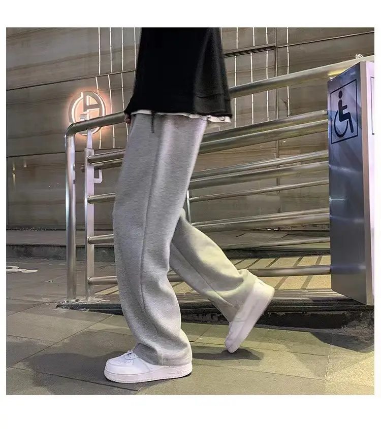 Men's Grey Straight Wide Leg Sweatpants Spring Autumn Casual Pants — feature 17