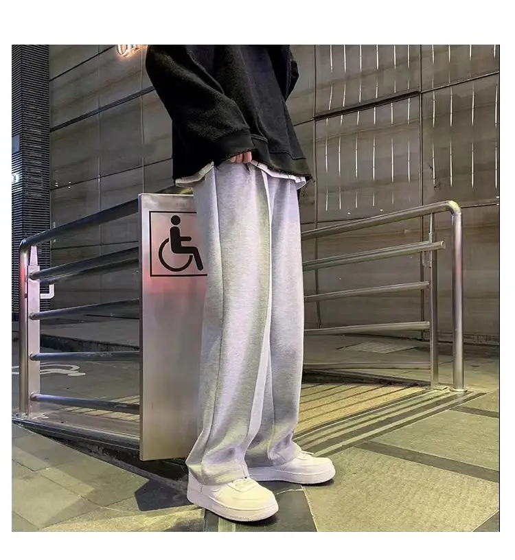 Men's Grey Straight Wide Leg Sweatpants Spring Autumn Casual Pants — feature 18