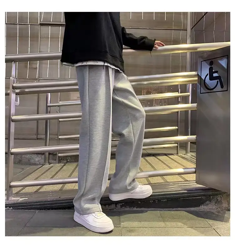 Men's Grey Straight Wide Leg Sweatpants Spring Autumn Casual Pants — feature 19