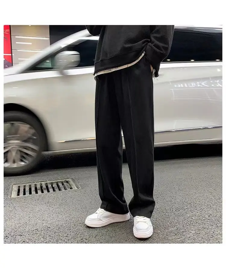 Men's Grey Straight Wide Leg Sweatpants Spring Autumn Casual Pants — feature 21
