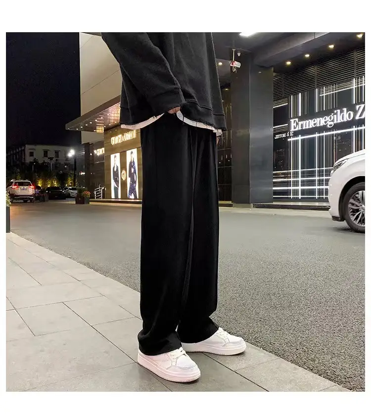 Men's Grey Straight Wide Leg Sweatpants Spring Autumn Casual Pants — feature 23