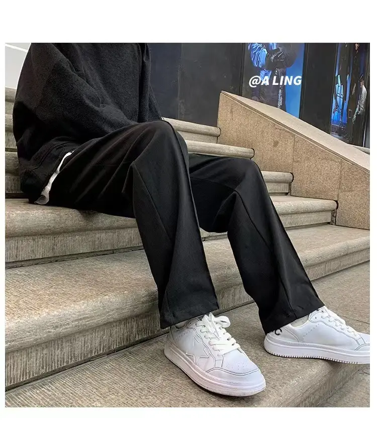 Men's Grey Straight Wide Leg Sweatpants Spring Autumn Casual Pants — feature 24