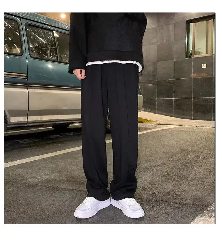 Men's Grey Straight Wide Leg Sweatpants Spring Autumn Casual Pants — feature 26