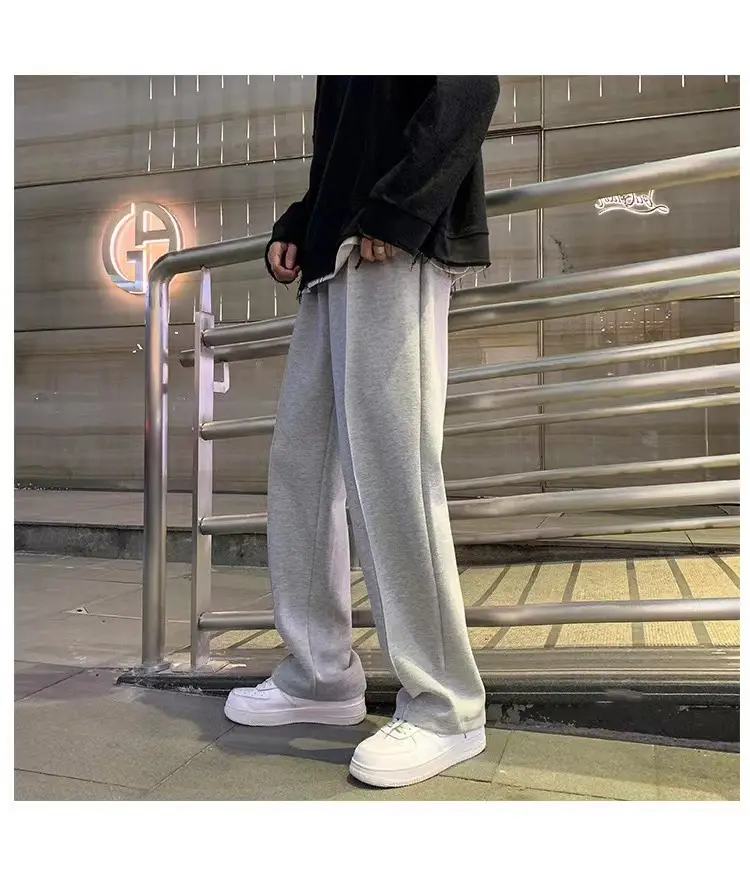 Men's Grey Straight Wide Leg Sweatpants Spring Autumn Casual Pants — feature 3